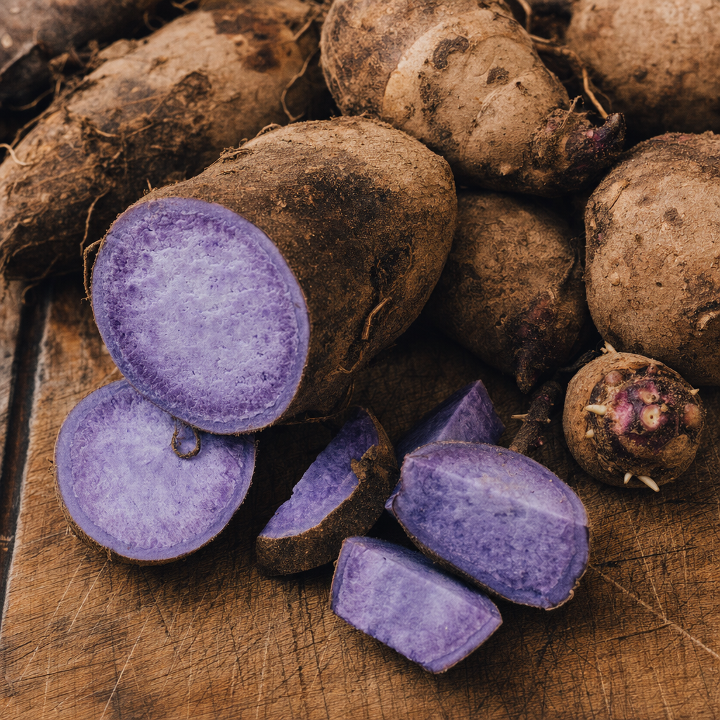 Igname violette ube tranchée, ingrédient sourcé pour UBurn